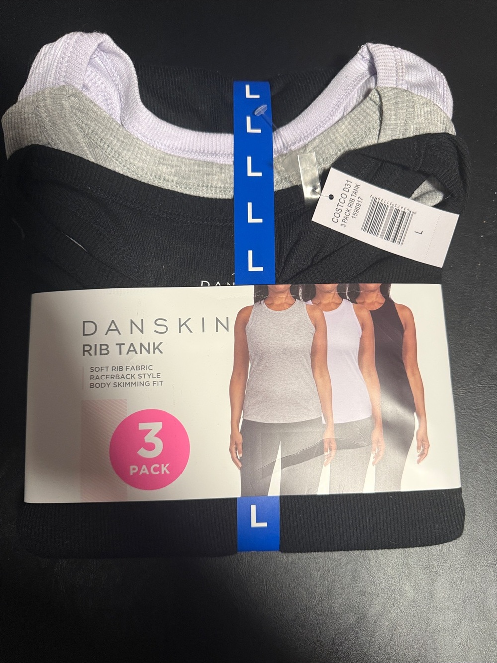 Danskin Black/Grey/light purple Rib Tank Top - 3 Pack